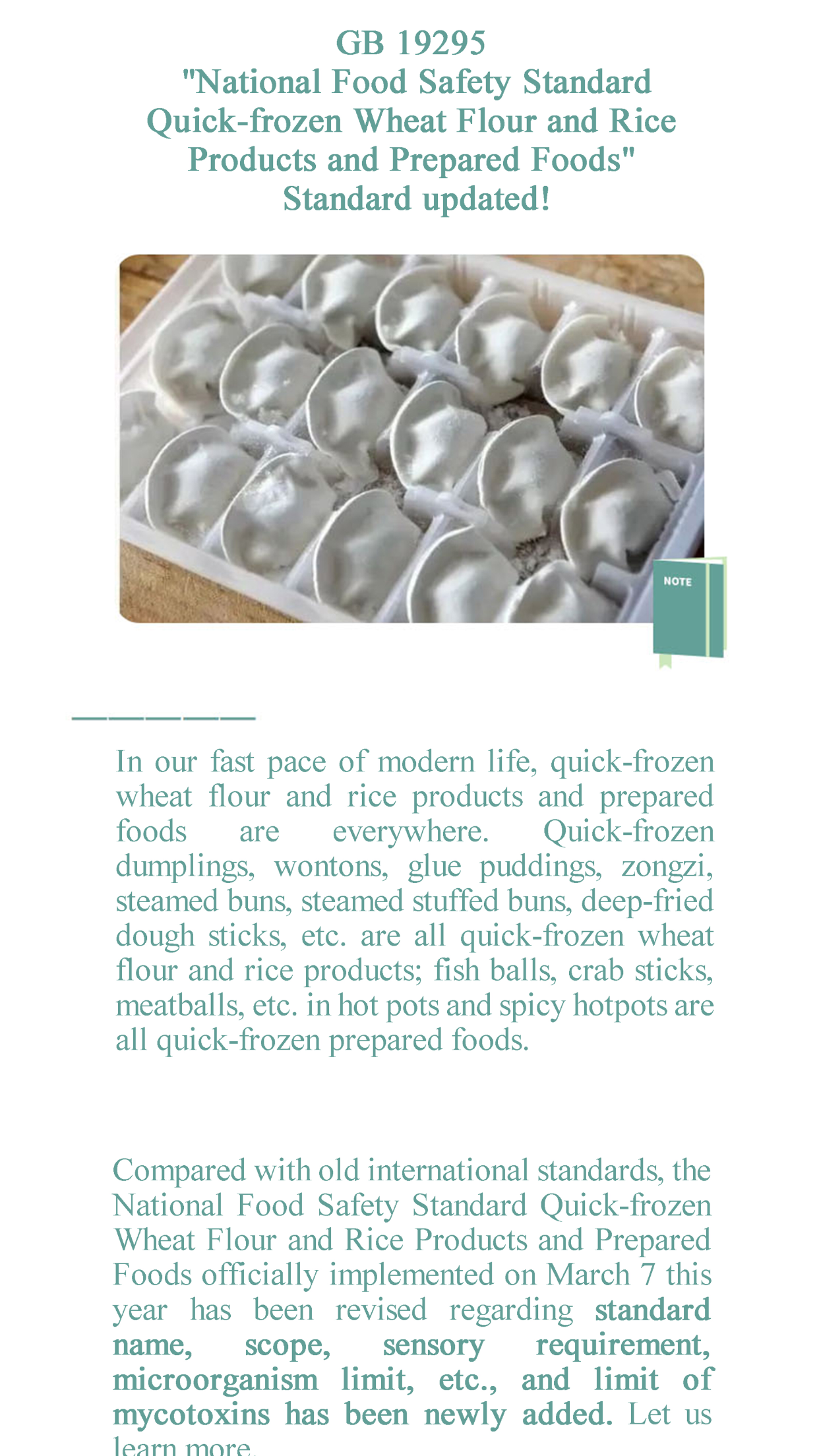 GB 19295 National food safety standard quickfrozen wheat flour and