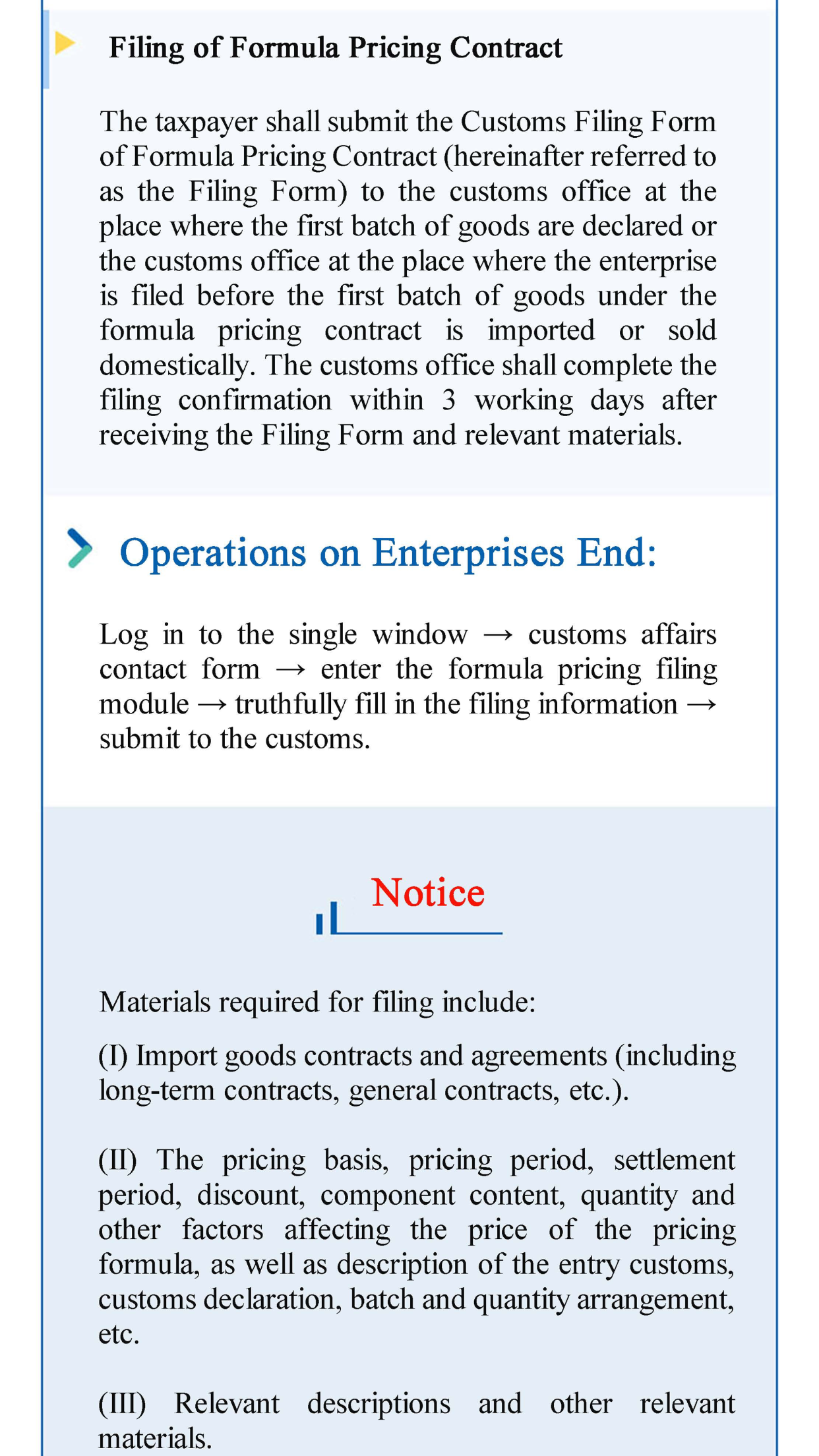 Import customs clearance for goods subjects to formula pricing (1 )